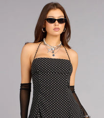 Café Plans Polka Dot Halter Mini Dress