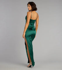 Alessia Satin Cowl Neck Slit Formal Dress