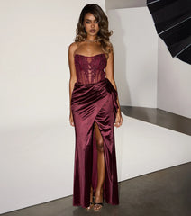 Sharon Floral Applique Satin Formal Dress