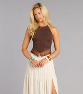 Weekend Vibes Fringe-Trim Halter Top