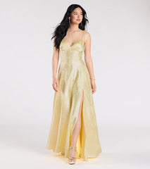 Melika Bustier Slit A-Line Satin Formal Dress