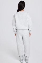 Brushed Cotton Jersey Mid-Rise Relaxed Joggers in Grey Marl