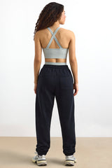 Cotton Fleece Mid-Rise Joggers in Black