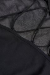 Lace-Up Balloon-Sleeve Mini Dress in Black