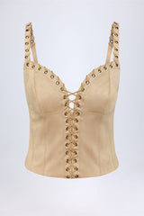 Lace-Up Top in Tan