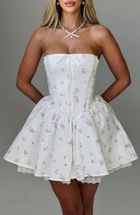 Evie Mini Dress - White Multi Floral Print