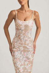 Embellished Scoop-Neck Backless Maxi Dress in Ivory