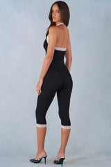 Modal Lace-Trim Capri Jumpsuit  in Black