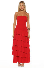 Riles Red Strapless Ruffle Maxi Dress