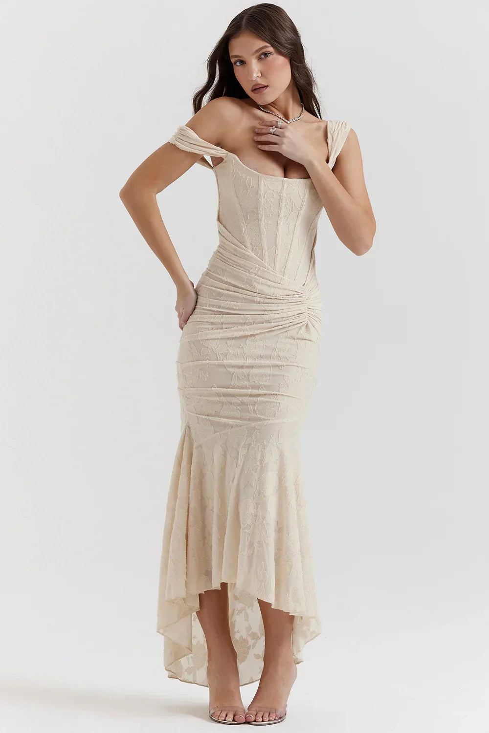 vintage cream floral maxi dress