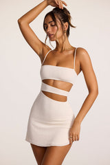 Textured Jersey Cut-Out A-Line Mini Dress in Ivory