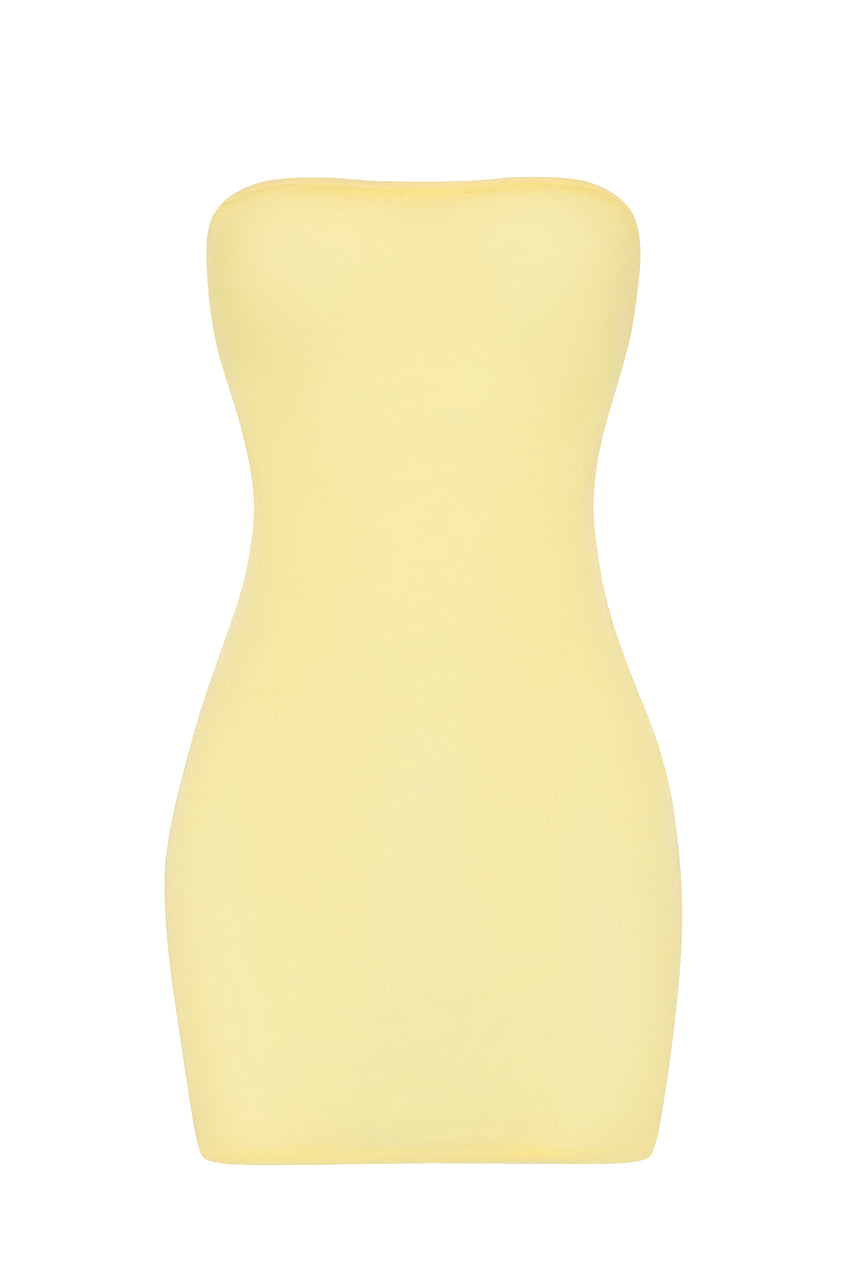 Soft Sheer-Mesh Bandeau Mini Slip Dress in Yellow