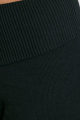 Chunky Knit Foldover Kick Flare Trousers in Black