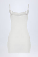 Pointelle Ruched A-Line Mini Dress in White