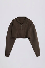 Cotton Jersey Acid Wash Cropped Sweatshirt in Brown