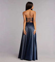 Magnolia Satin Corset Slit Formal Dress