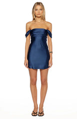 Zoella Tall Fit Navy Off The Shoulder Mini Dress