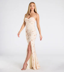 Jennifer Cowl Neck Bodycon Floral Velvet Formal Dress