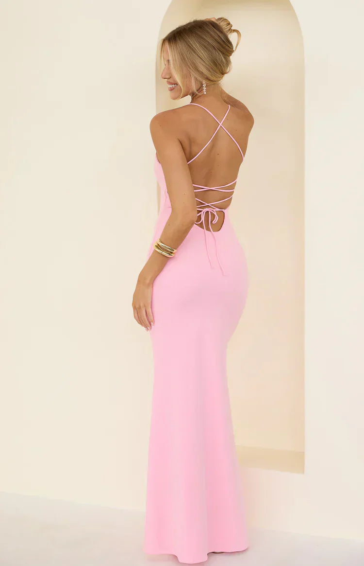 Harriet Pink Crepe Maxi Dress