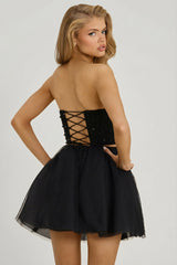 High Waist Tulle Mini Skirt in Black