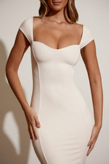 Modal Sweetheart-Neck Cap-Sleeve Maxi Dress in Ivory
