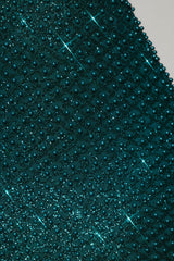 Embellished Sweetheart-Neck Midi Dress in Teal Green
