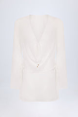 Cowl-Neck Mini Dress in White